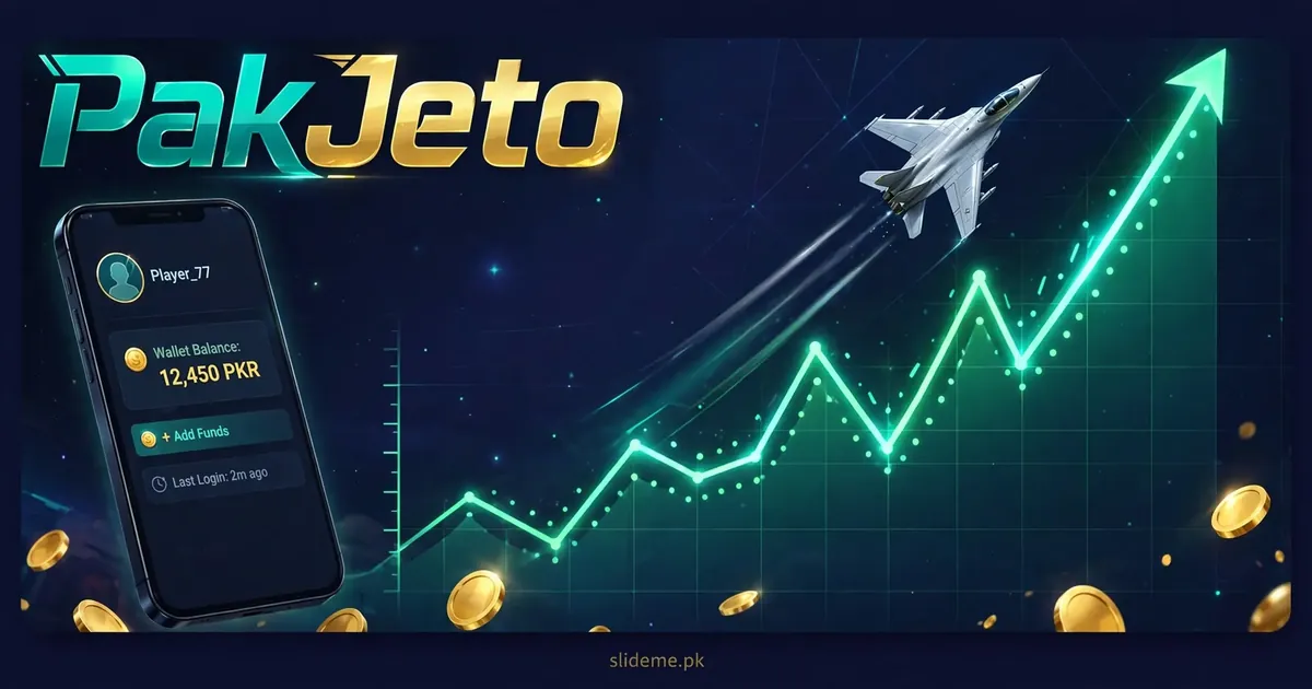 PakJeto login screen with the teal and gold wordmark, jet motif, and dark navy design