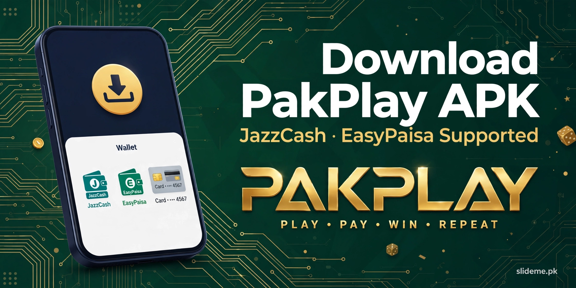 PakPlay download banner — APK download with JazzCash and EasyPaisa payment support