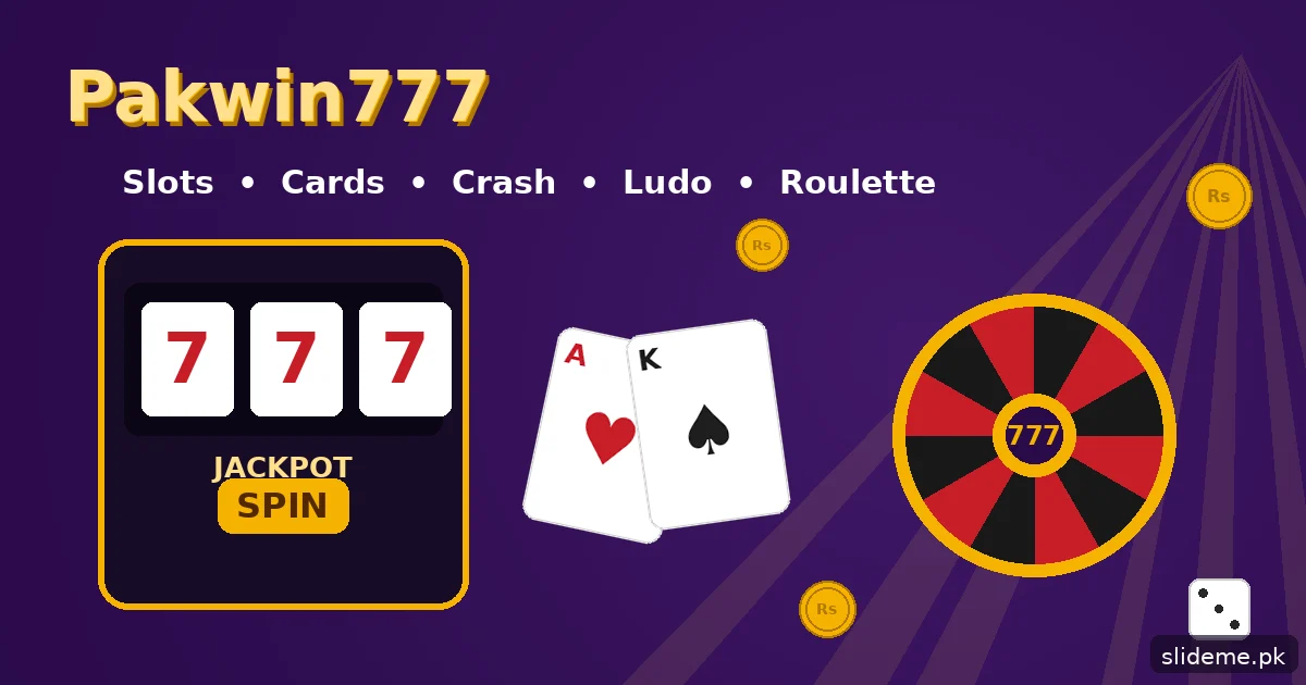 Pakwin777 Game lobby banner — 777 slots, Teen Patti cards and roulette