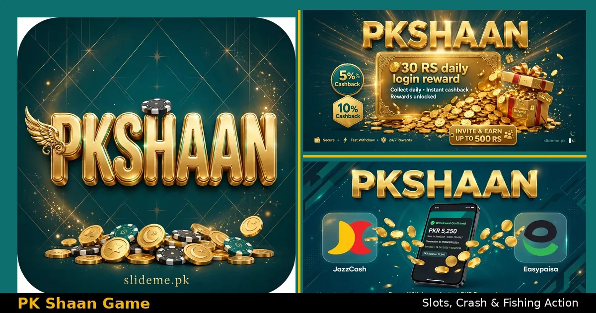 PK Shaan Game promo banner with gold wordmark and game tiles