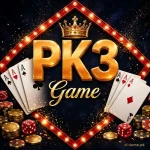 PK3 Game logo with golden 3D letters and crown