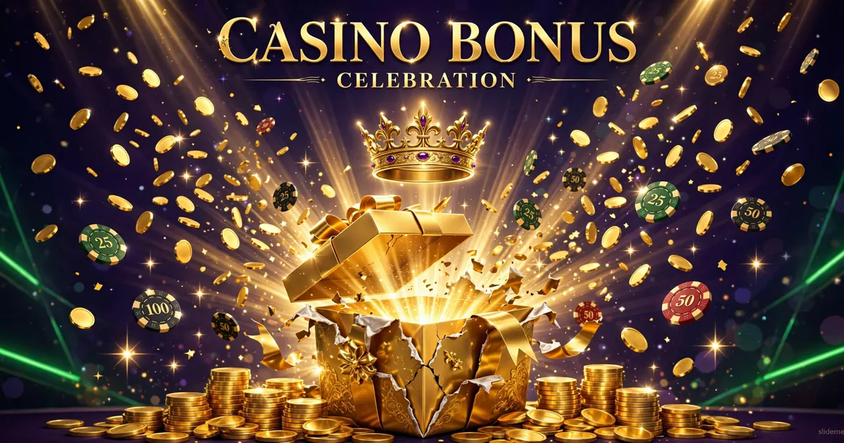 PK68 Game bonus banner showing a golden gift box exploding with coins and casino chips