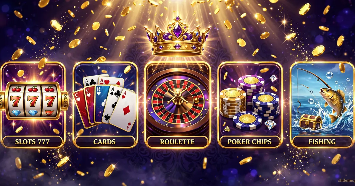 PK68 Game lobby banner showing slots, cards, roulette, poker chips and fishing game tiles with gold coins
