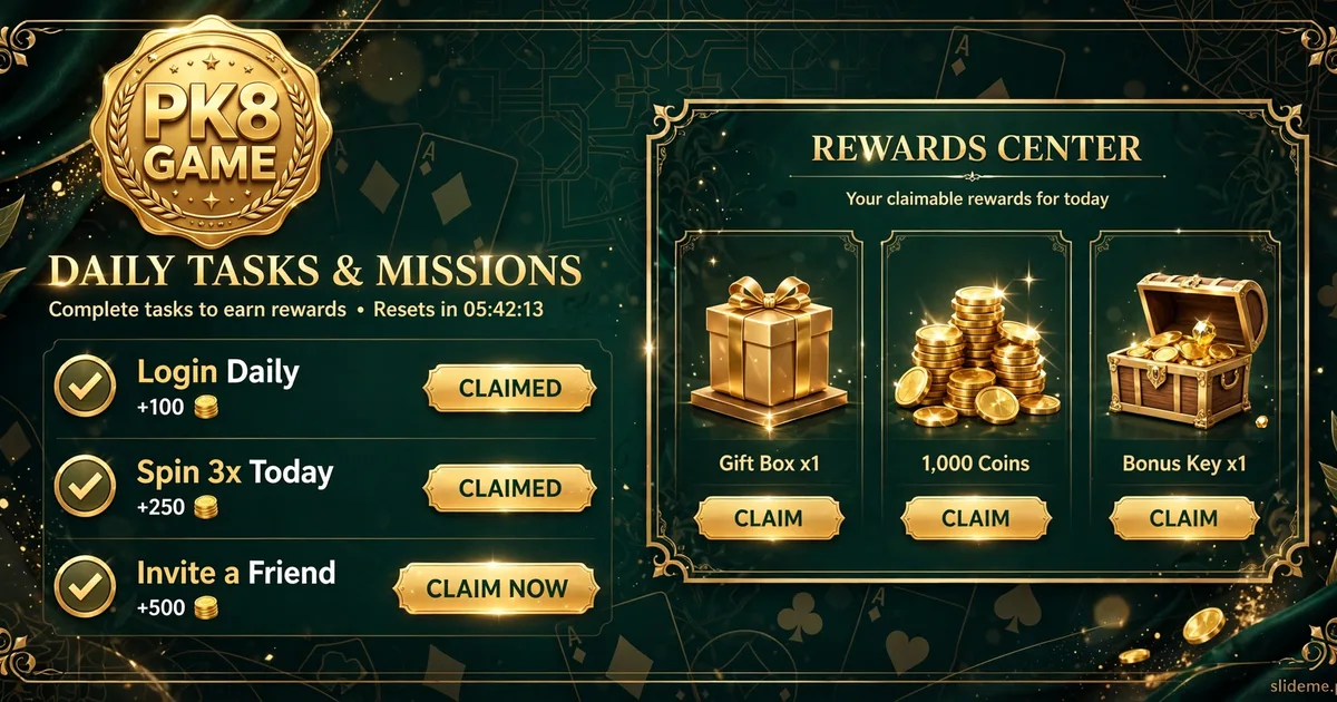 PK8 Game daily tasks and mission rewards