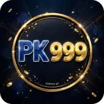 PK999 Game app icon – blue PK gold 999 logo on black casino background