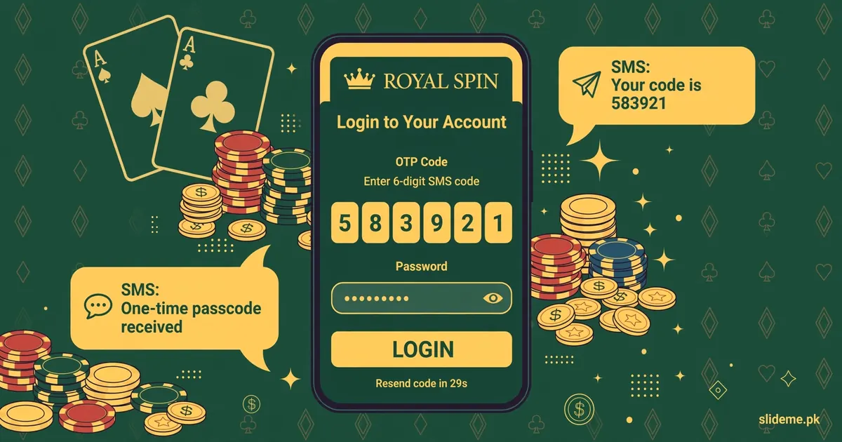 PKRBET login screen guide — OTP code and password sign-in on gold and dark green theme