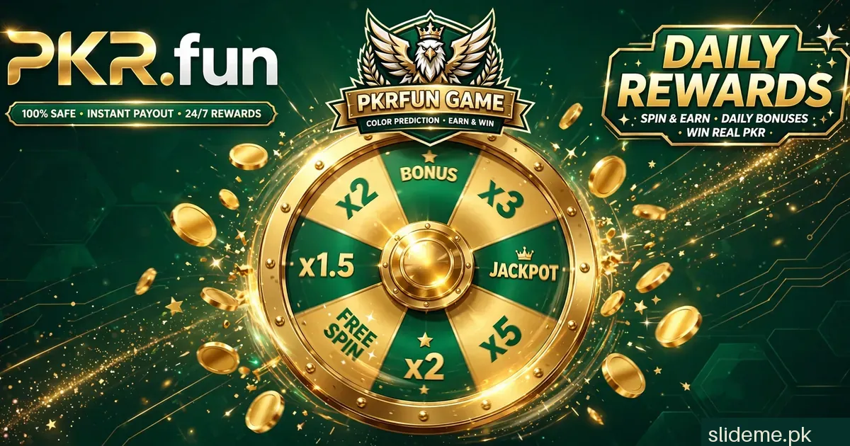 PKRFun Game golden spin wheel with daily rewards on green background