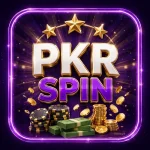PKRSpin stacked PKR and SPIN 3D logo app icon — white, purple and gold casino theme