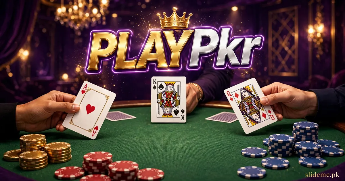 PlayPkr Teen Patti card game banner with ace king queen cards and poker chips