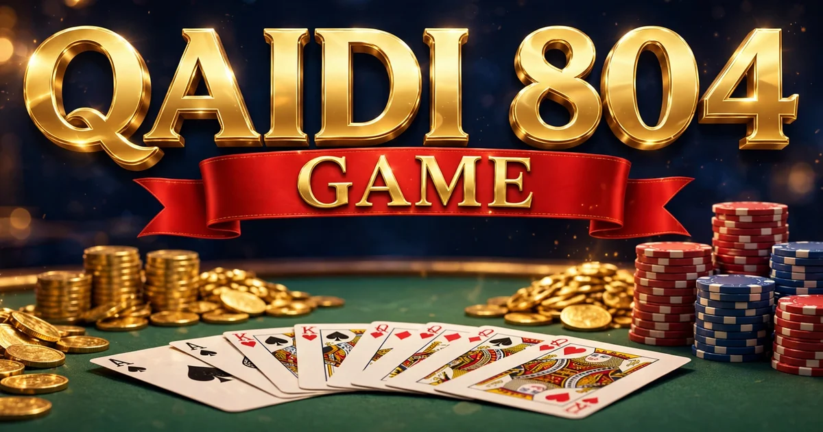 Qaidi804 Game Teen Patti card table with gold QAIDI 804 branding, playing cards and poker chips
