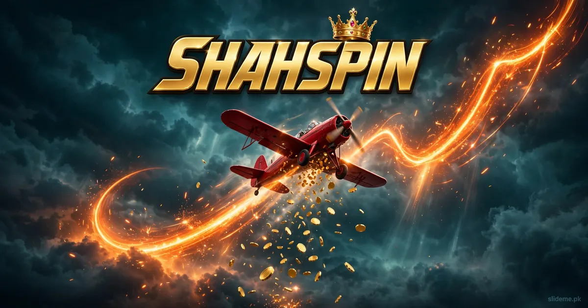 Shahspin Game Aviator banner with red airplane, rising multiplier trail and gold coins on royal teal background