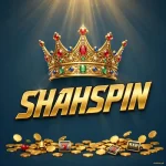 Shahspin Game logo — golden jewel crown above gold SHAHSPIN lettering on royal teal background