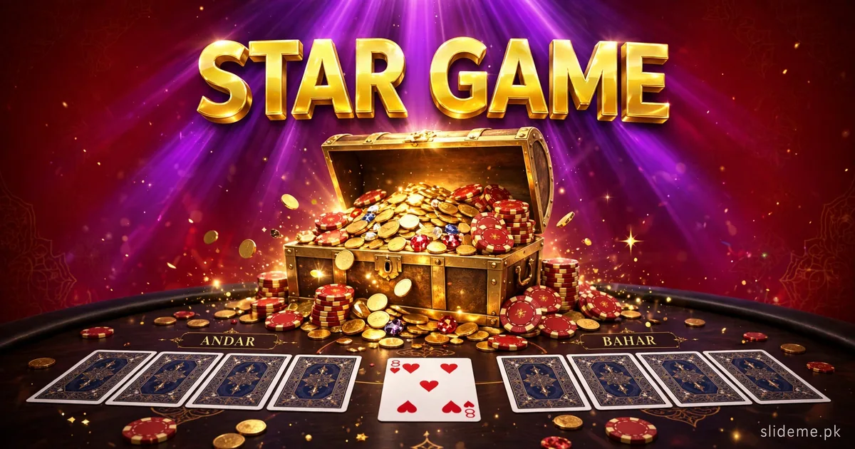 Star Game Andar Bahar bonus banner with treasure chest full of gold coins