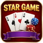 Star Game APK icon with gold STAR GAME logo, playing cards, dice and chips on red background