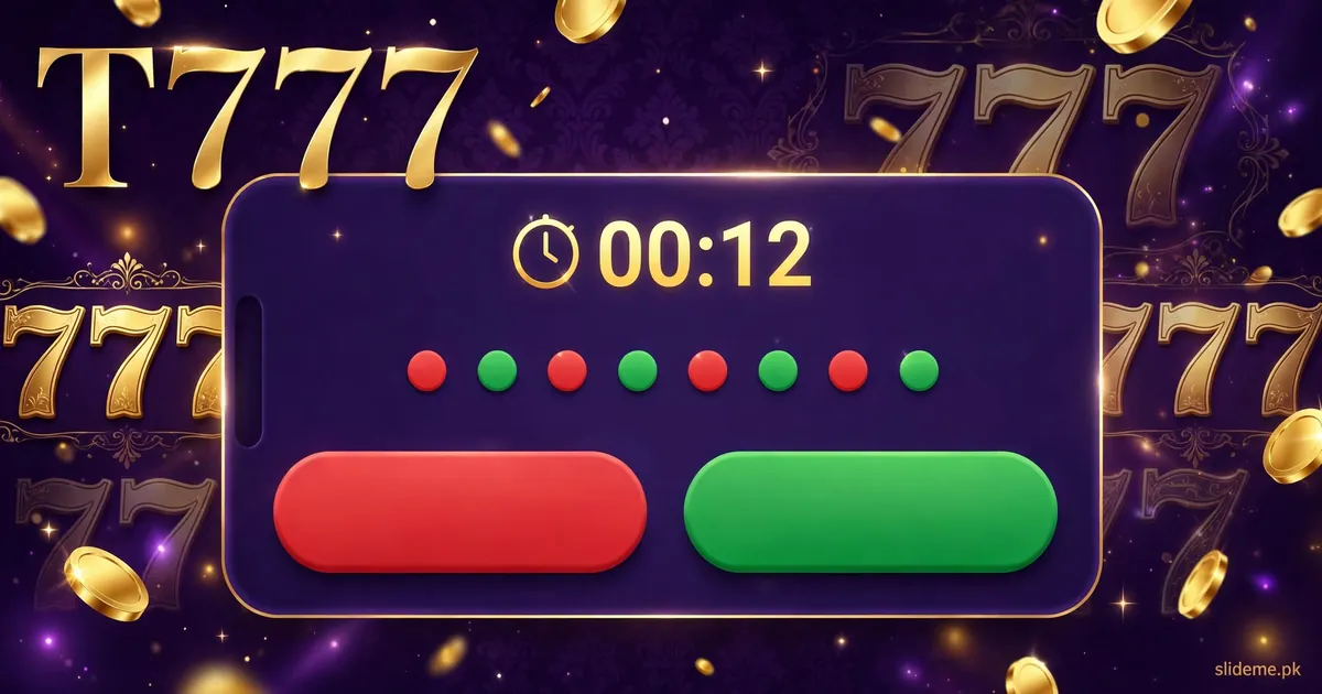 T777 color prediction game screen with red and green prediction buttons and countdown timer