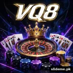 VQ8 game logo on black and gold casino background