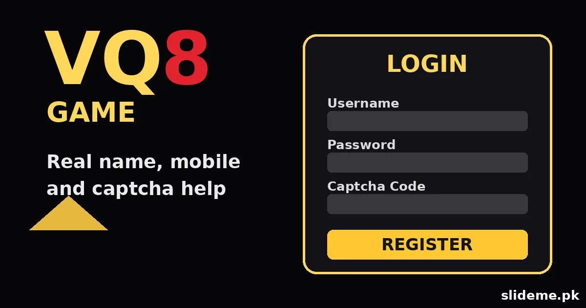 VQ8 login on black and gold lobby with red 8 logo
