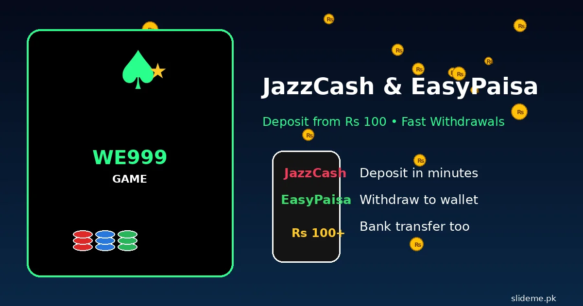 We999 JazzCash and EasyPaisa deposit and withdrawal banner