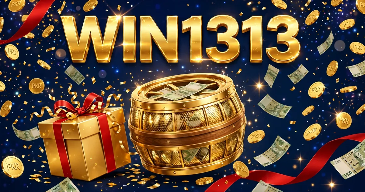 WIN1313 Game bonus banner with PKR 10 sign-up bonus, referral rewards and lucky draw prizes