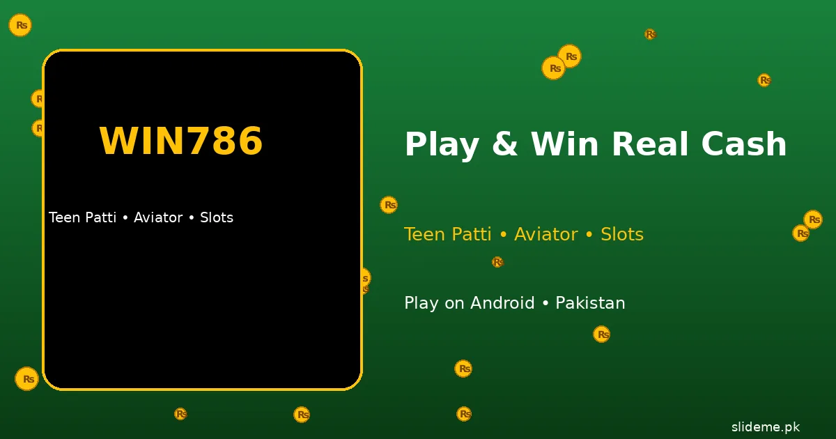 Win786 Game games banner — Teen Patti cards, Aviator crash game, color prediction and slot reels