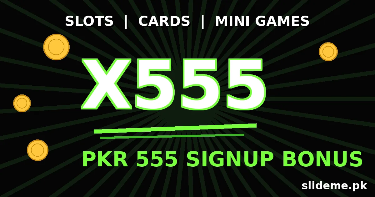 X555 Game PKR 555 signup bonus promo with neon X555 lettering and gold coins