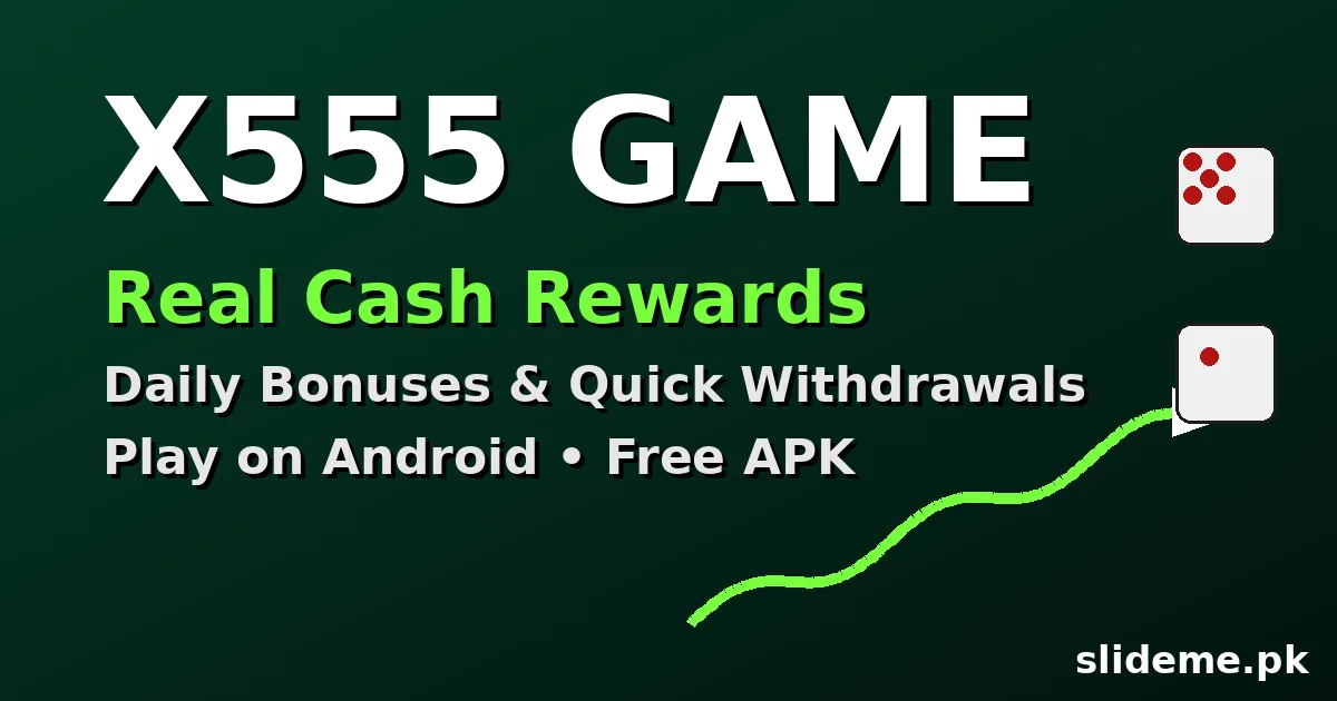 X555 Game real cash rewards promo with dice, plane trail and daily bonus text