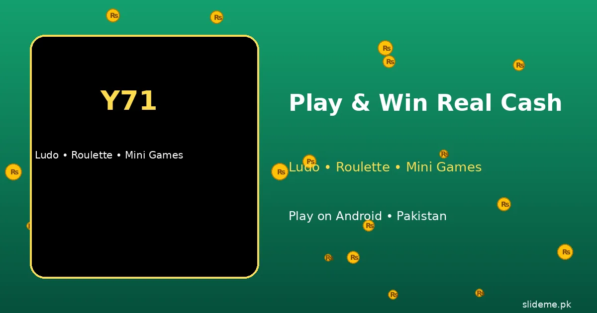 Y71 Game games banner — Ludo board, Euro Roulette wheel, Teen Patti cards and slot reels