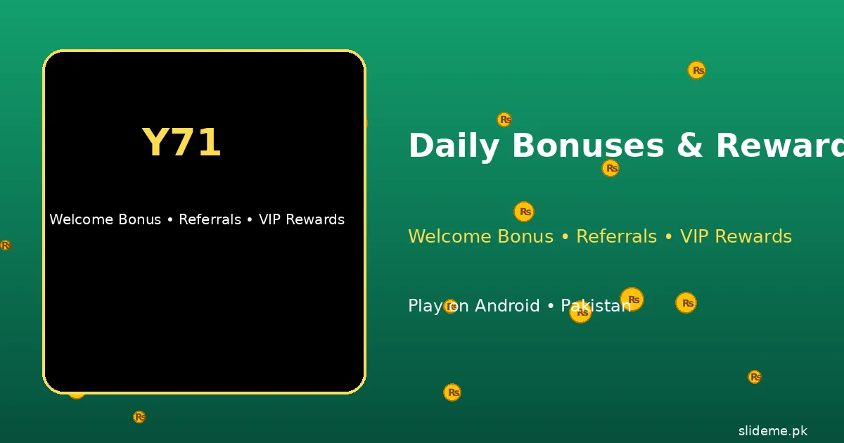Y71 Game bonus banner — daily login bonuses, VIP rewards and referral gifts with gold coins