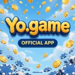 Yogame official app logo — golden Yo.game 3D letters on sky-blue background