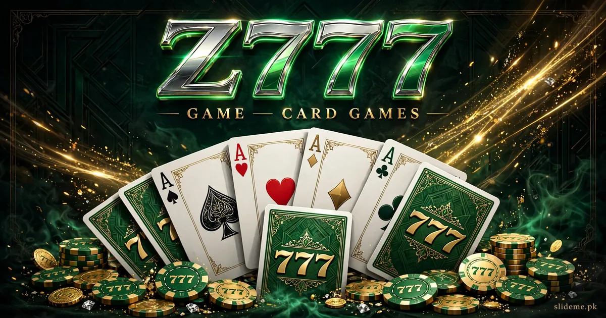 Z777 Game card games lobby with Teen Patti cards and green casino chips