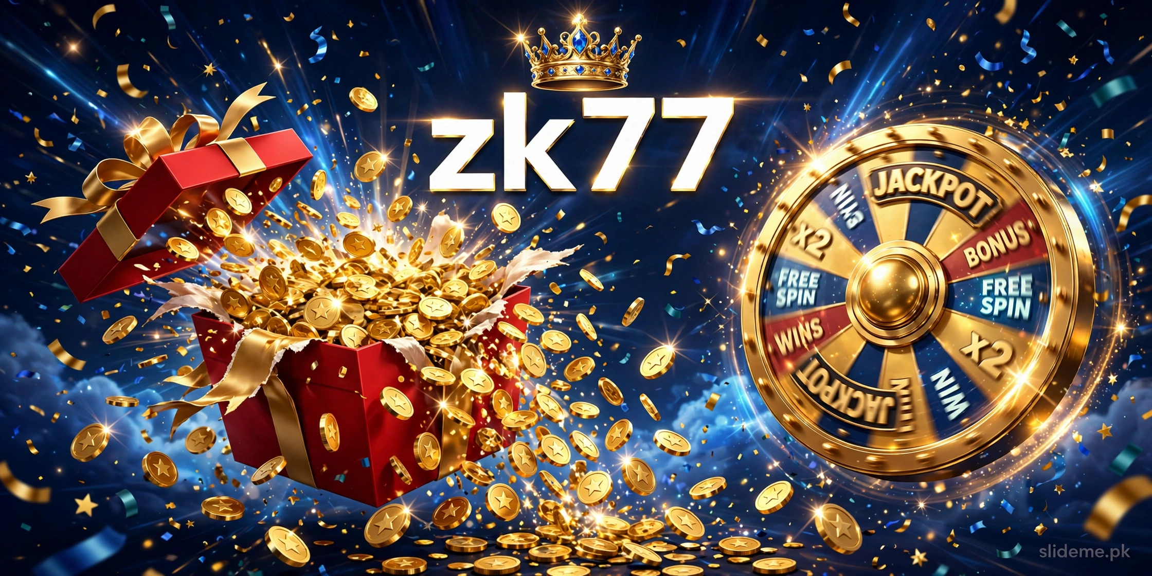 ZK77 Game Max Drop event — red gift box with raining gold coins