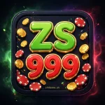 ZS999 casino game app logo - green ZS and red 999 3D letters with gold coins